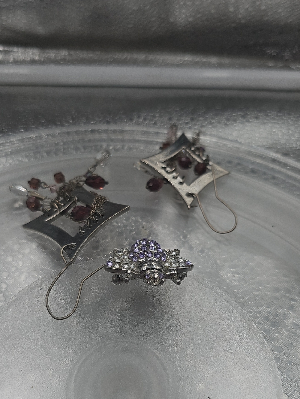 Purple Ear Rings And A Bee Clip - Picture 2 of 3